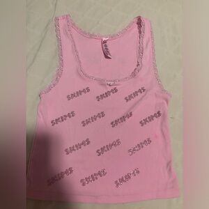 SKIMS Rhinestone Logo Pointelle Tank in Bubble Gum